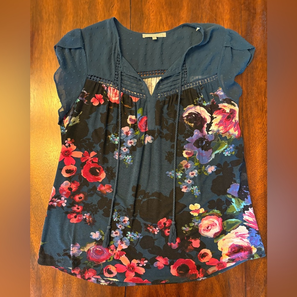 Daniel Rainn Red Cap Sleeve Ruffled Blouse size large